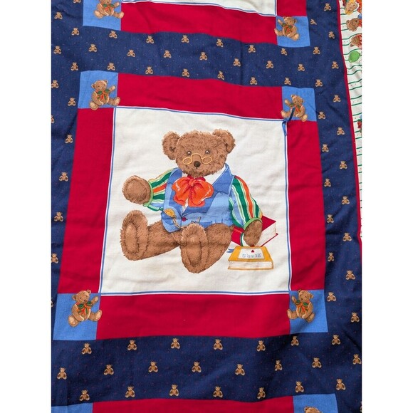 Vintage Teddy Bear Crib Quilt Baby Nursery Decor Country Handmade Throw Blanket - Picture 4 of 12